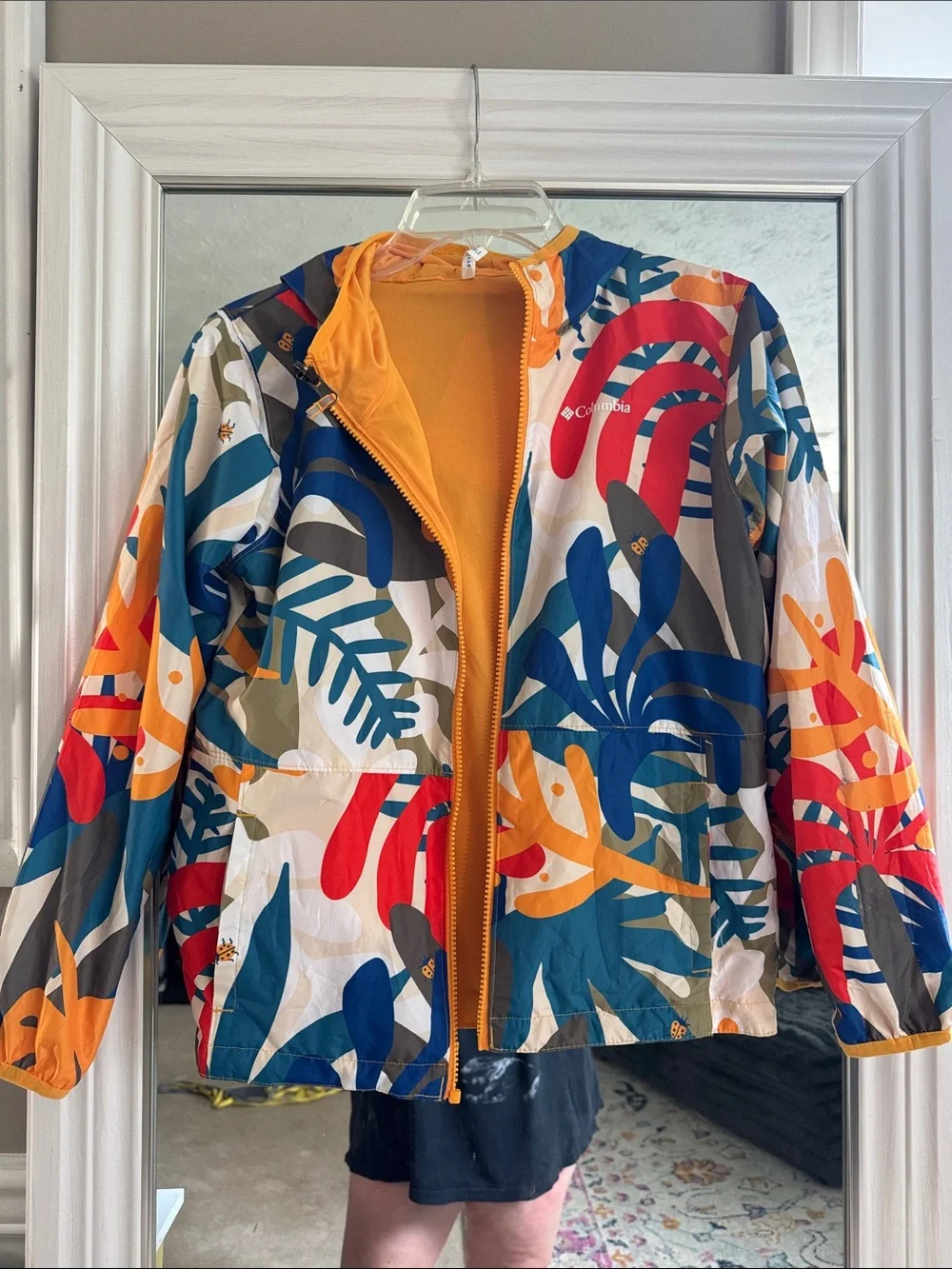 Columbia Multicolor Tropical-Leaf Windbreaker with Orange Reversible Side